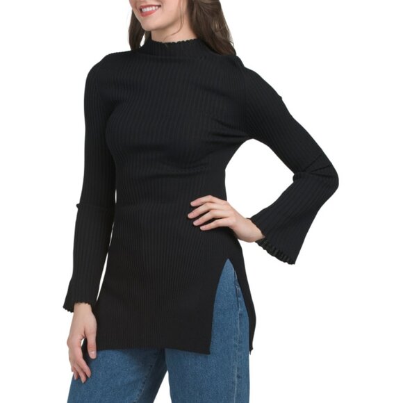 WOLFORD Black Virgin Wool Ribbed Long Sleeve Top - Picture 1 of 2